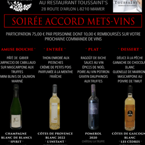SOIRÉE ACCORD METS-VINS au Restaurant TOUSSAINT'S 05-12-2025